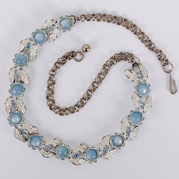 VTG Signed Judy Lee Mid Century Moonglow Lucite AB Rhinestone Silver Tone Choker - Picture 2 of 16